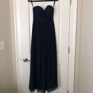 Bill Levkoff Navy Strapless Formal Bridesmaid Dress Gown